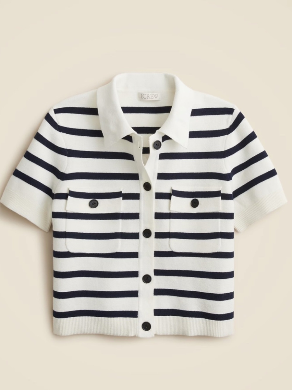J. Crew Striped Short Sleeve Polo Cardigan, Size Medium - Picture 2 of 5